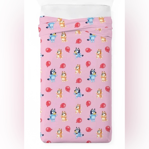 Bluey Balloon Party Kids Pink Twin Flat Sheet - Picture 1 of 7